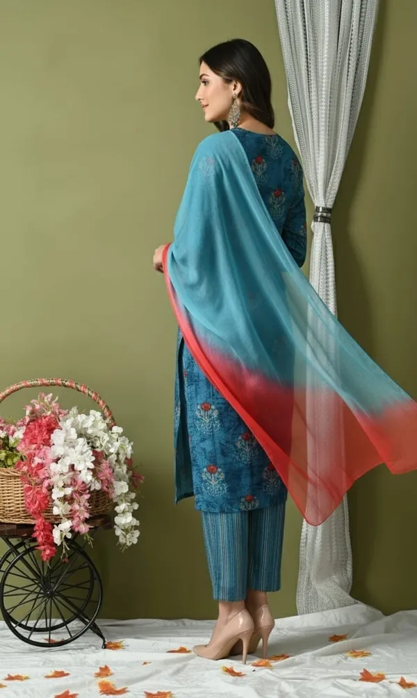 Blue_Soft_Rayon_Printed_Suit_Set_For_Women