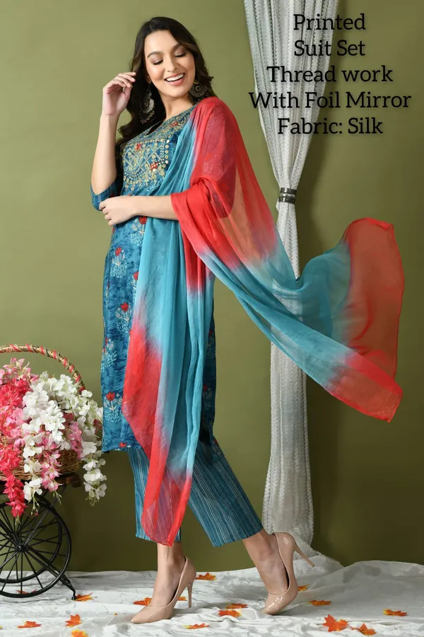 Blue_Soft_Rayon_Printed_Suit_Set_For_Women