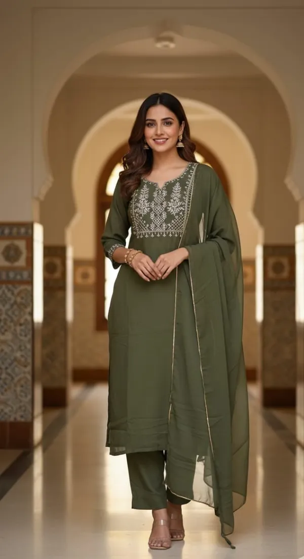 Dark_Sage_Green_Thread-Work_Kurta_&_Trouser_Suit_Set_For_Women