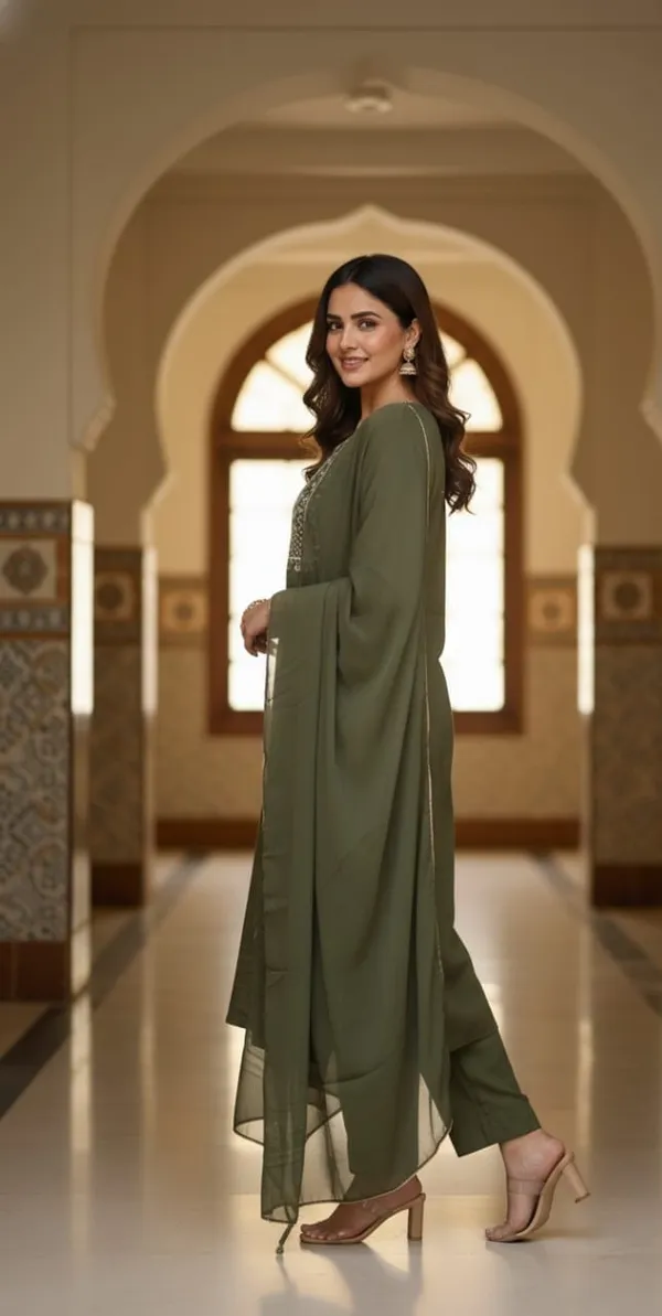 Dark_Sage_Green_Thread-Work_Kurta_&_Trouser_Suit_Set_For_Women