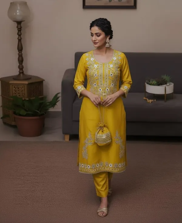Mustard_Yellow_Short_Kurta_Palazzo_With_Dupatta_&_Stylish_Hand_Potli_For_Women