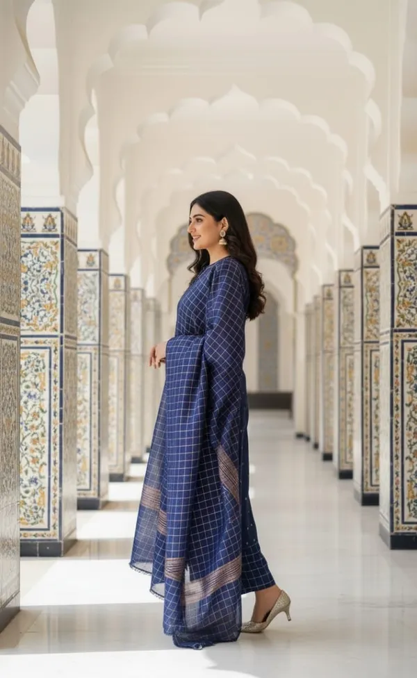 Navy_Blue_With_Golden_Dots_Festive_Zari_Work_Suit_Set_For_Women