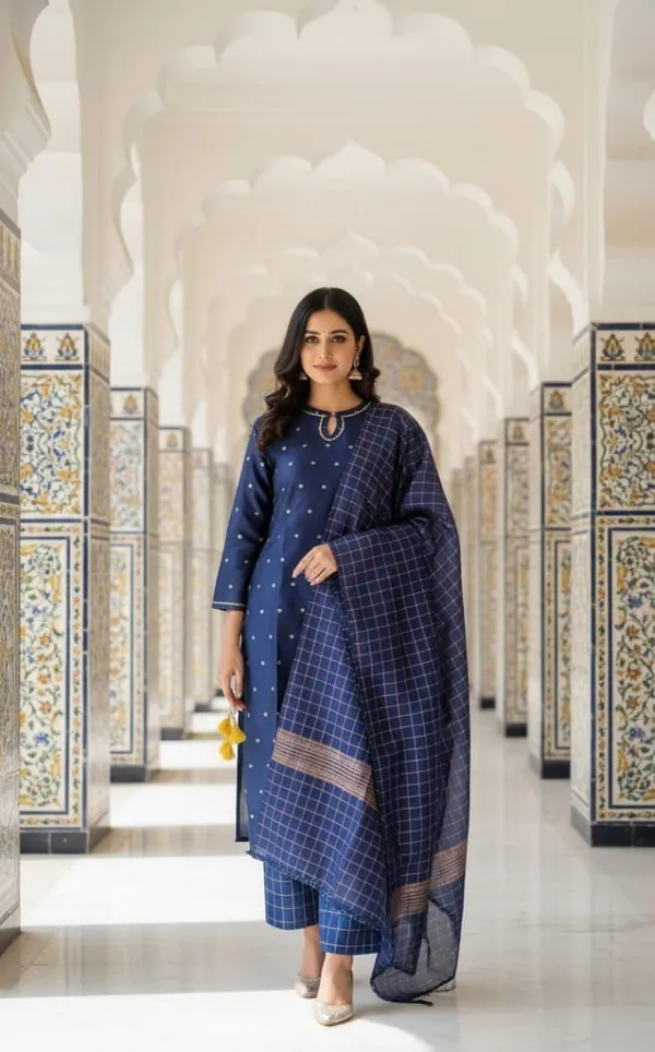 Navy_Blue_With_Golden_Dots_Festive_Zari_Work_Suit_Set_For_Women