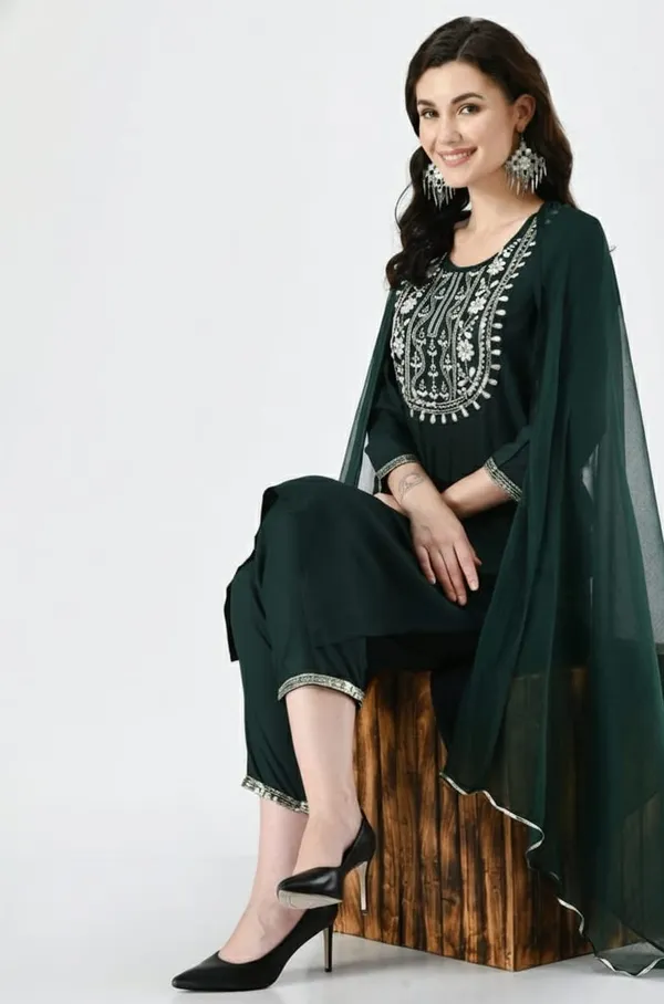 Forest_Green_Hand_block_Printed_Kurta_&_Pant_Set_For_Women