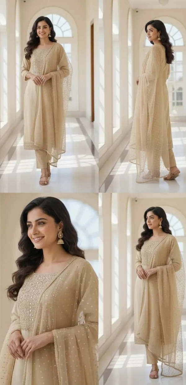 Beige_Daily-Wear_Solid_Kurta_Set_For_Women