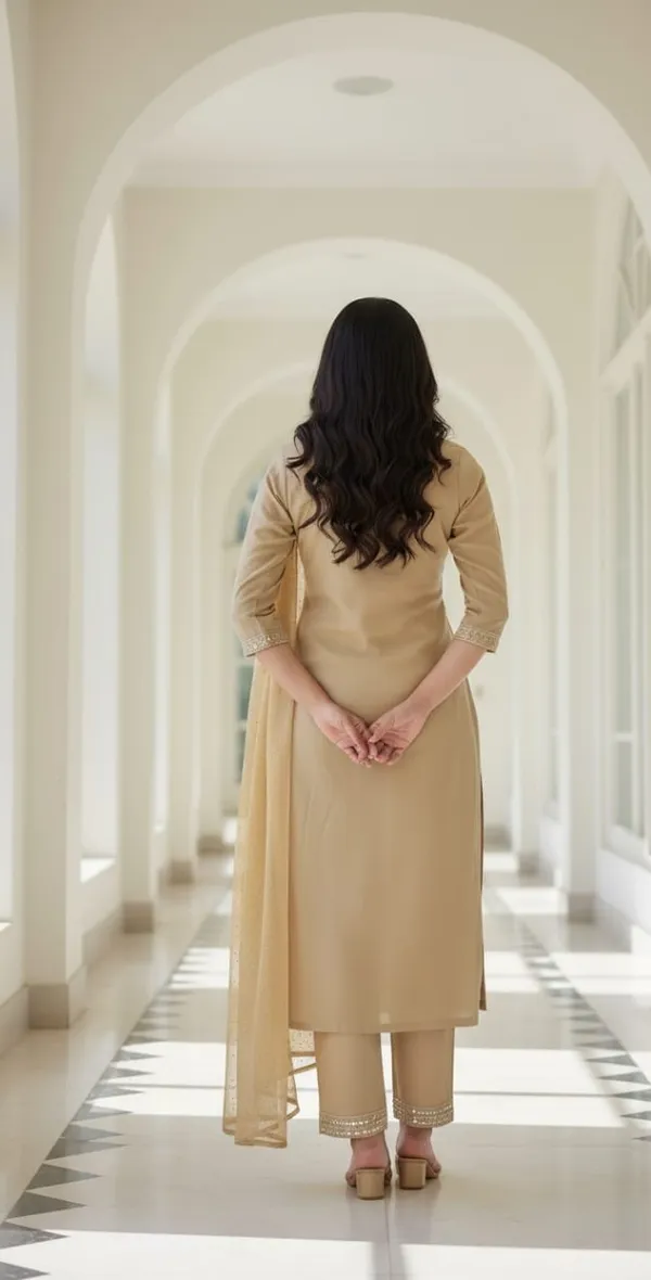 Beige_Daily-Wear_Solid_Kurta_Set_For_Women