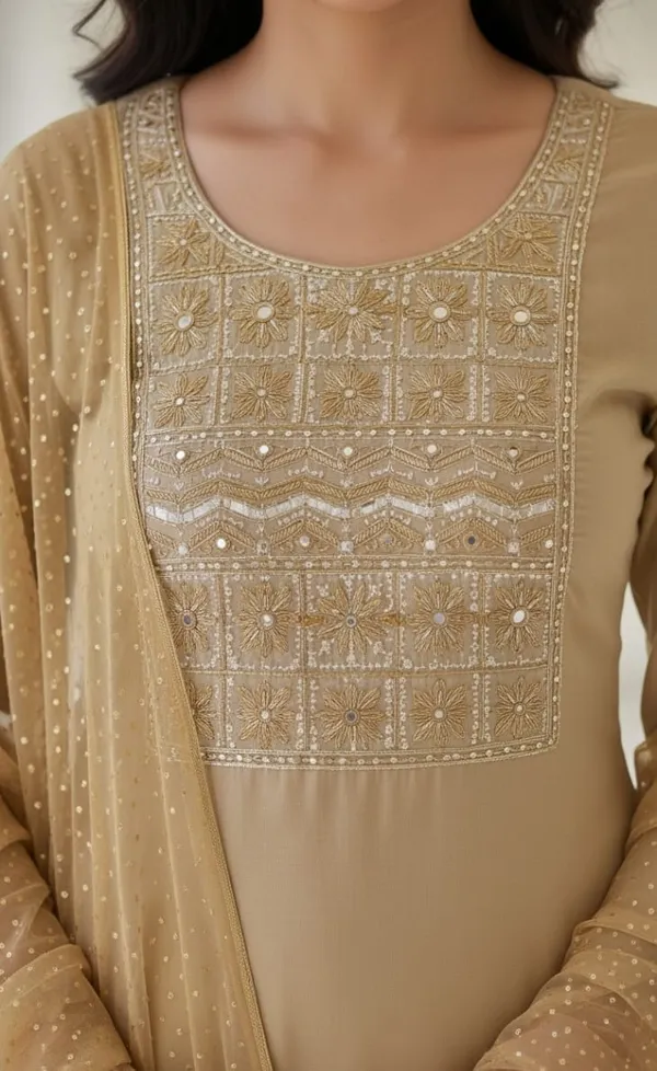 Beige_Daily-Wear_Solid_Kurta_Set_For_Women