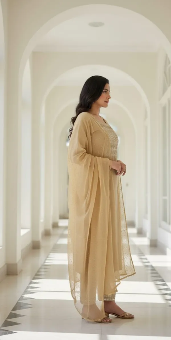 Beige_Daily-Wear_Solid_Kurta_Set_For_Women
