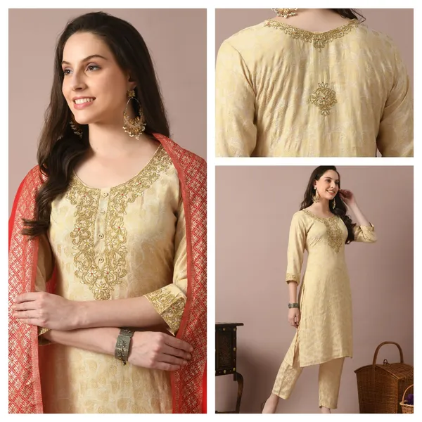 Beige_Suit_Set_With_Banarasi_Dupatta_For_Women