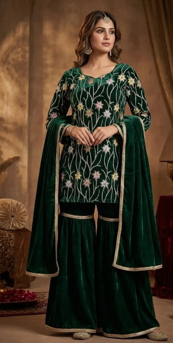 WINTER__PARTYWEAR_HEAVY_SHARARA_SETS_ARRIVED_IN_VELVET_FABRIC