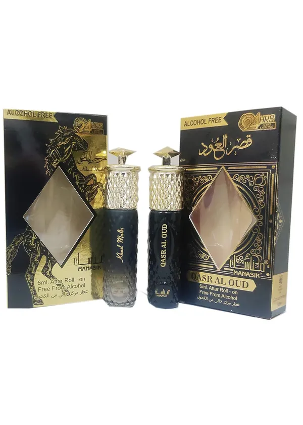 MANASIK_QASR_AL_OUD_&_KHAIL_MALKI_Alcohol_-_Free_Concentrated_Attar_Roll_On_6ml_(COMBO_SET)