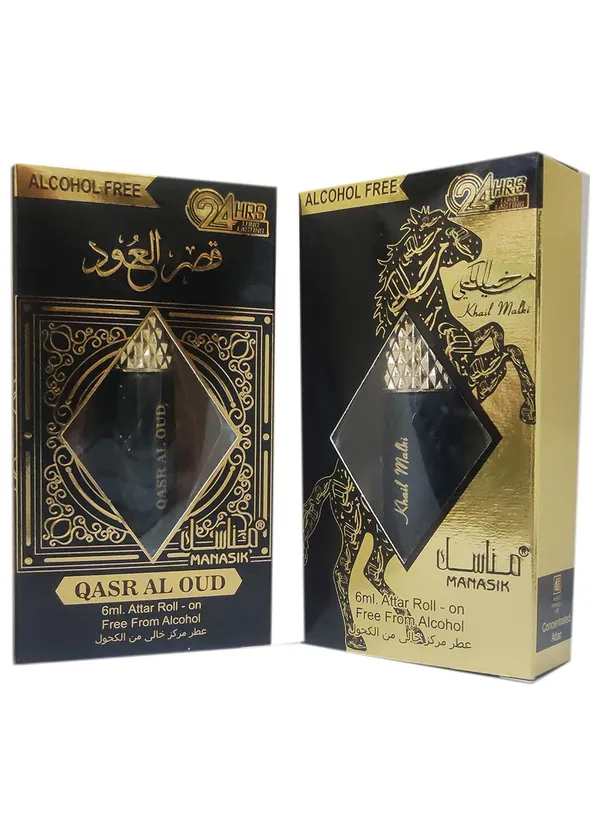 MANASIK_QASR_AL_OUD_&_KHAIL_MALKI_Alcohol_-_Free_Concentrated_Attar_Roll_On_6ml_(COMBO_SET)