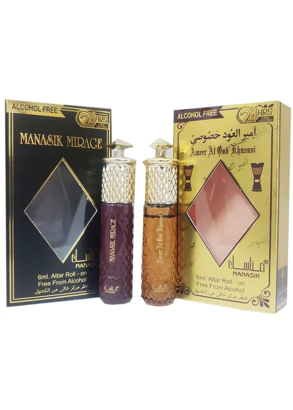 MANASIK_Mirage_&_Ameer_Al_Oud_Khususi_Alcohol_Free_Concentrated_Attar_Roll_On_For_Men,_6ml_(Combo_Set)