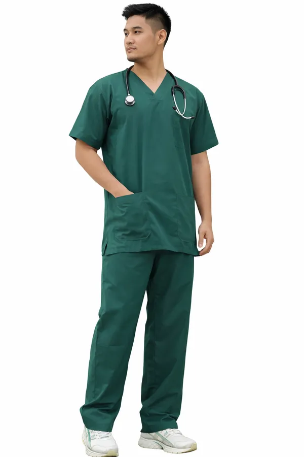 Bottle_Green_Scrub_Suits_|_Polycotton,_Stylish,_Comfortable_|_Half_Sleeves_|_Ideal_For_Health_Care_Professionals