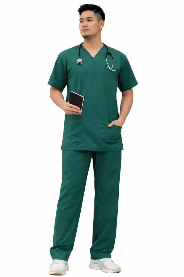 Bottle_Green_Scrub_Suits_|_Polycotton,_Stylish,_Comfortable_|_Half_Sleeves_|_Ideal_For_Health_Care_Professionals