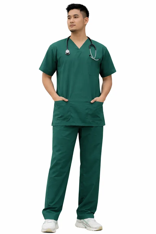 Bottle_Green_Scrub_Suits_|_Polycotton,_Stylish,_Comfortable_|_Half_Sleeves_|_Ideal_For_Health_Care_Professionals