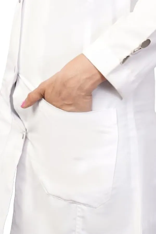 White_Apron_Lab_Coat_For_Womern's_For_Health_Professionals_|_Color_white_Long_Sleeves_|_Blend_Cotton