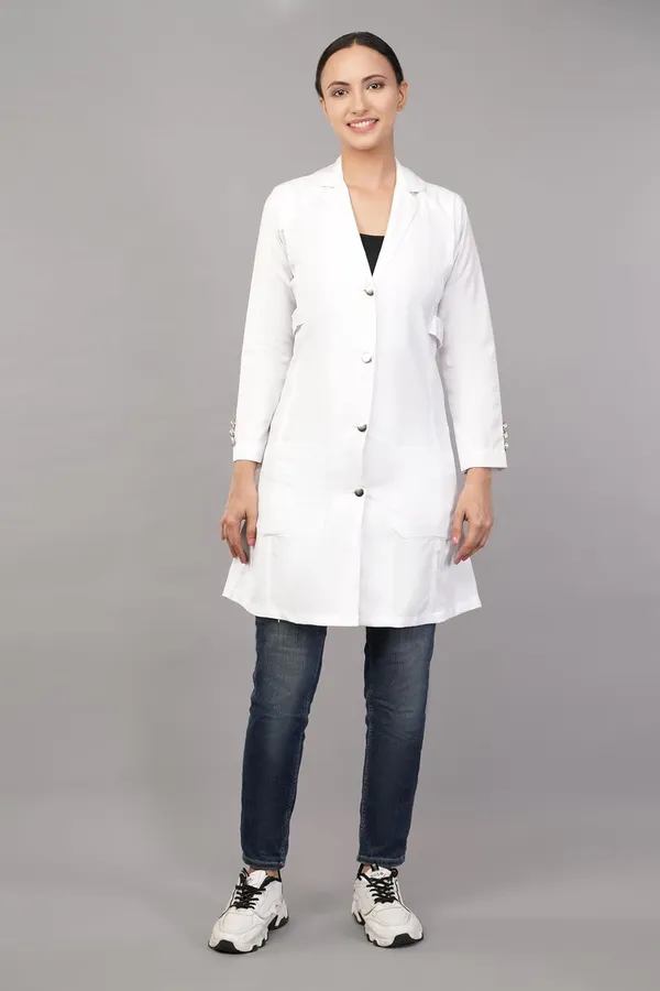 White_Apron_Lab_Coat_For_Womern's_For_Health_Professionals_|_Color_white_Long_Sleeves_|_Blend_Cotton