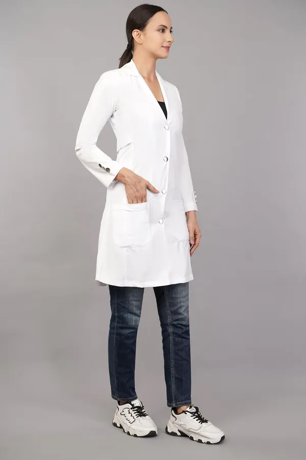 White_Apron_Lab_Coat_For_Womern's_For_Health_Professionals_|_Color_white_Long_Sleeves_|_Blend_Cotton