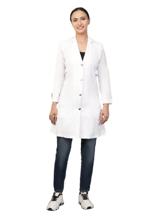White_Apron_Lab_Coat_For_Womern's_For_Health_Professionals_|_Color_white_Long_Sleeves_|_Blend_Cotton