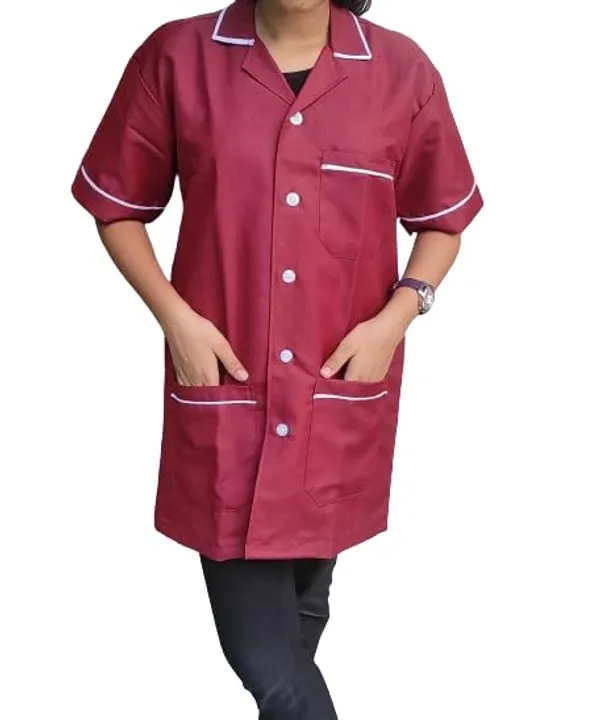 Maroon_Staff_Apron_|_3_Pocket_Apron_V-Neck_Half_Sleeves_|_Style_With_White_Piping_|_Uniform_For_Medical_Professionals_(Staff_&_Nursing)