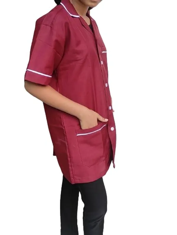 Maroon_Staff_Apron_|_3_Pocket_Apron_V-Neck_Half_Sleeves_|_Style_With_White_Piping_|_Uniform_For_Medical_Professionals_(Staff_&_Nursing)
