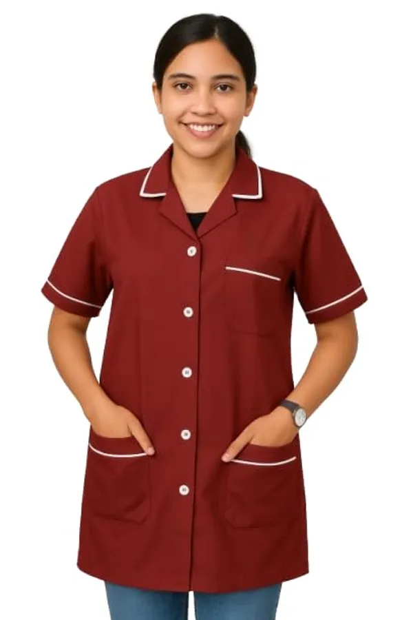 Maroon_Staff_Apron_|_3_Pocket_Apron_V-Neck_Half_Sleeves_|_Style_With_White_Piping_|_Uniform_For_Medical_Professionals_(Staff_&_Nursing)