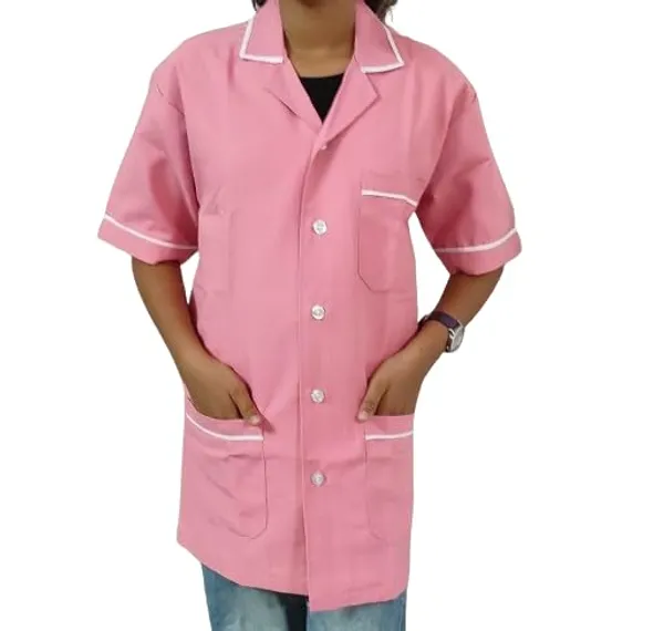 Pink_Staff_Apron_|_3_Pocket_Apron_V-Neck_Half_Sleeves_|_Style_With_White_Piping_|_Uniform_For_Medical_Professionals_(Staff_&_Nursing)
