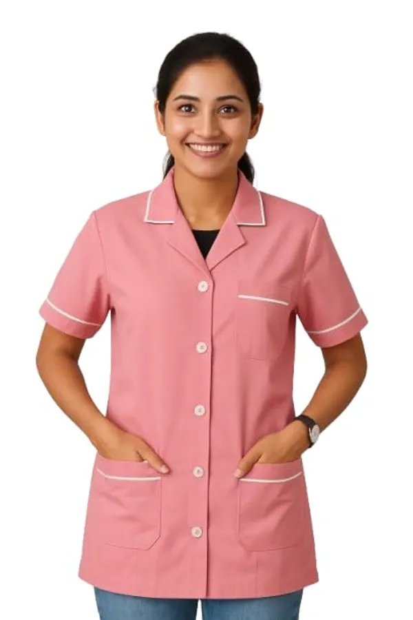 Pink_Staff_Apron_|_3_Pocket_Apron_V-Neck_Half_Sleeves_|_Style_With_White_Piping_|_Uniform_For_Medical_Professionals_(Staff_&_Nursing)