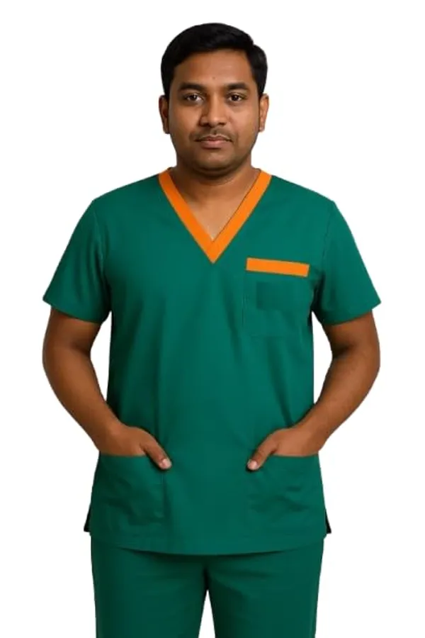 Green_Premium_Scrub_Set_|_Unisex_Medical_Scrub_Set_|_Half_Sleeves_|_Green_With_Orange_Trim_|_Ideal_For_Health_Care_Professional