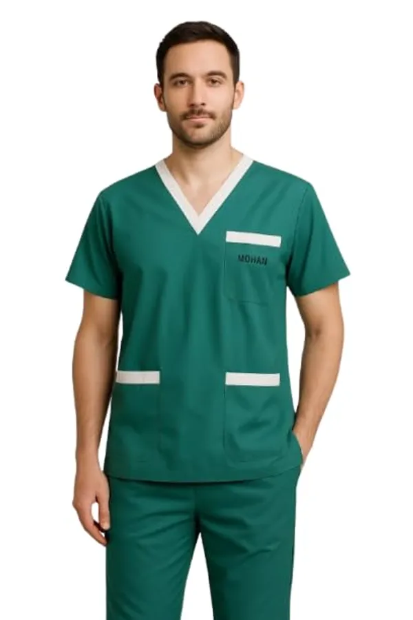 Green_Premium_Scrub_Set_|_Unisex_Medical_Scrub_Set_|_Half_Sleeves_|_Green_With_White_Trim_|_Ideal_For_Health_Care_Professional