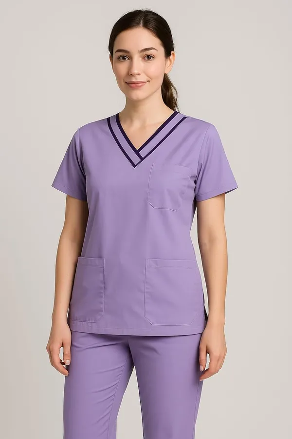 Lavender_Premium_Scrub_Set_|_Unisex_Scrub_Set_|_Half_Sleeves_|_Lavender_With_Double-Layered_Contrast_Trim_|_Ideal_For_Health_Care_Professional