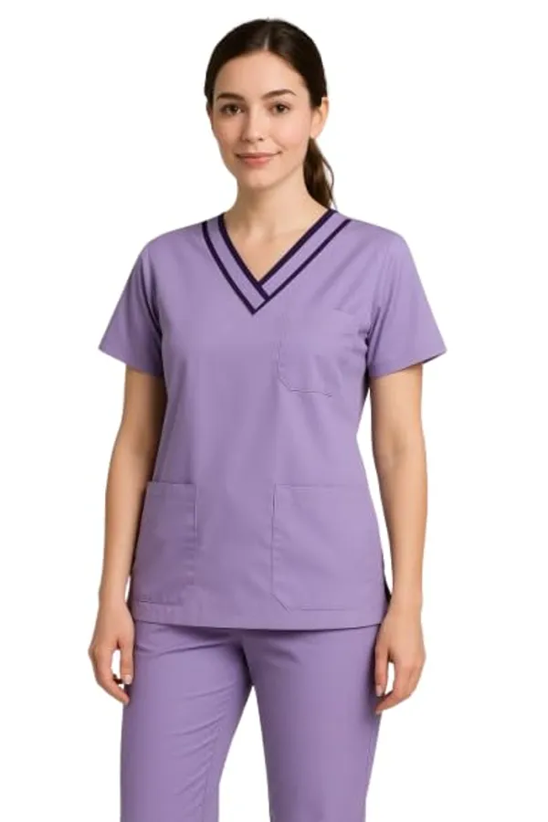 Lavender_Premium_Scrub_Set_|_Unisex_Scrub_Set_|_Half_Sleeves_|_Lavender_With_Double-Layered_Contrast_Trim_|_Ideal_For_Health_Care_Professional