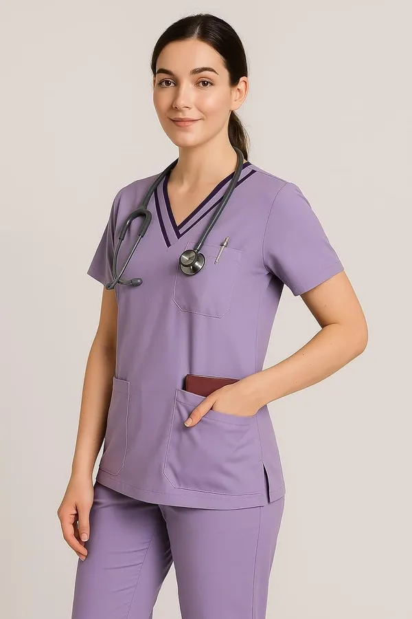 Lavender_Premium_Scrub_Set_|_Unisex_Scrub_Set_|_Half_Sleeves_|_Lavender_With_Double-Layered_Contrast_Trim_|_Ideal_For_Health_Care_Professional