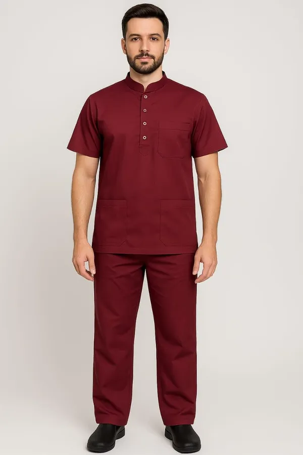Maroon_Premium_Scrub_Set_|_Unisex_Scrub_Set_|_Half_Sleeves_Mandarian_Collar_Scrub_|_Deal_For_Health_Care_Professional
