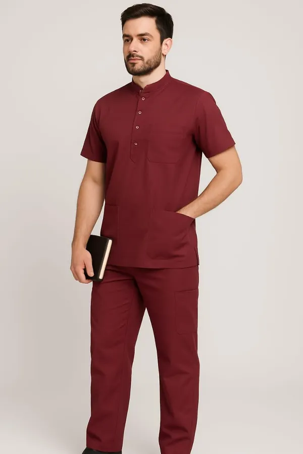 Maroon_Premium_Scrub_Set_|_Unisex_Scrub_Set_|_Half_Sleeves_Mandarian_Collar_Scrub_|_Deal_For_Health_Care_Professional