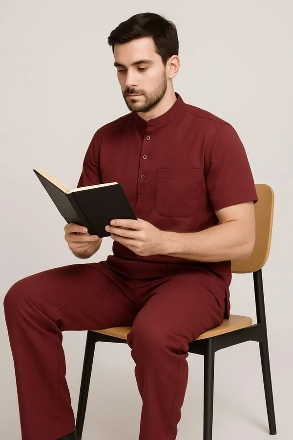 Maroon_Premium_Scrub_Set_|_Unisex_Scrub_Set_|_Half_Sleeves_Mandarian_Collar_Scrub_|_Deal_For_Health_Care_Professional