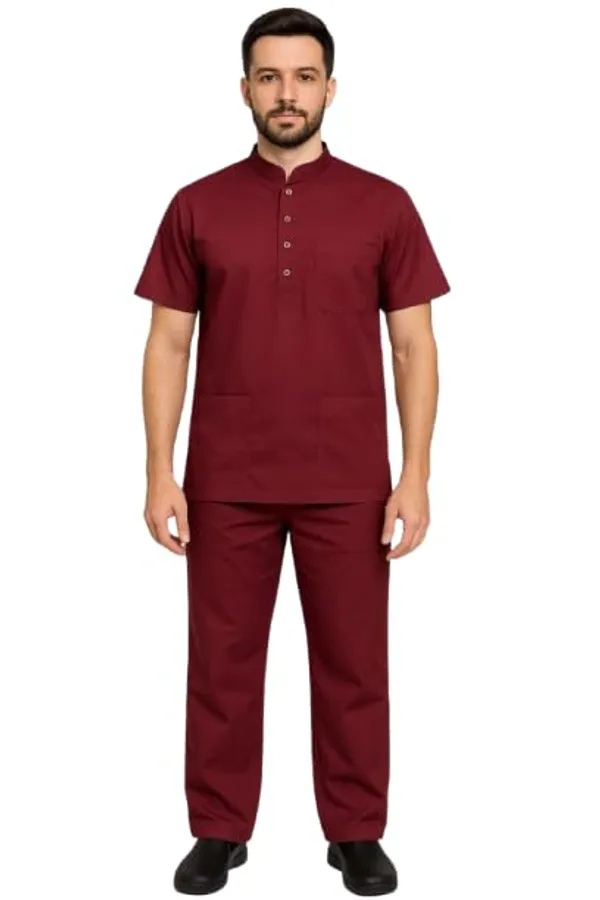 Maroon_Premium_Scrub_Set_|_Unisex_Scrub_Set_|_Half_Sleeves_Mandarian_Collar_Scrub_|_Deal_For_Health_Care_Professional