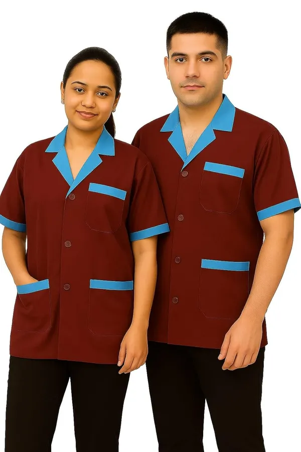 Maroon_Staff_Apron_|_3_Pocket_Apron_V-Neck_Half_Sleeves_|_Style_With_Sky_Blue_Collar_|_Uniform_For_Medical_Professionals_(Staff_&_Nursing)