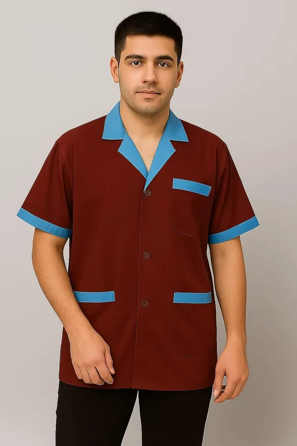 Maroon_Staff_Apron_|_3_Pocket_Apron_V-Neck_Half_Sleeves_|_Style_With_Sky_Blue_Collar_|_Uniform_For_Medical_Professionals_(Staff_&_Nursing)