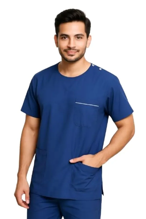 Navy_Blue_Hangerage_Premium_Scrub_Set_|_Unisex_Scrub_Set_|_Half_Sleeves_|_Round_Neck_With_Snap_Buttons_|_Ideal_For_Health_Care_Professional