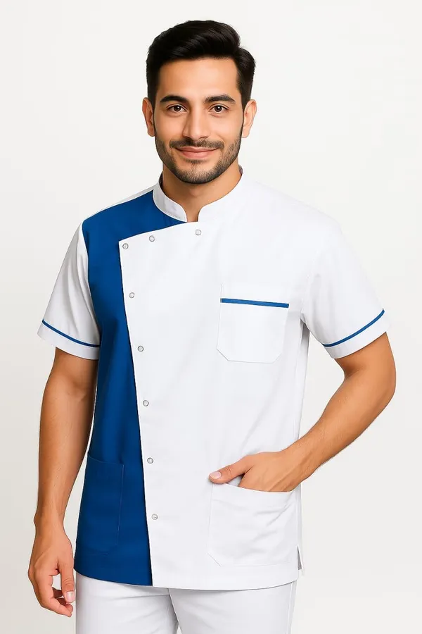 White_Dentist_Apron_|_3_Pocket_Apron_V-Neck_Half_Sleeves_|_Style_With_Snap_Closure_Button_|_Uniform_For_Medical_Professionals