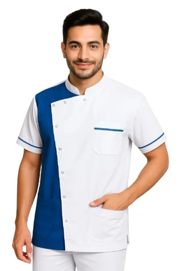 White_Dentist_Apron_|_3_Pocket_Apron_V-Neck_Half_Sleeves_|_Style_With_Snap_Closure_Button_|_Uniform_For_Medical_Professionals