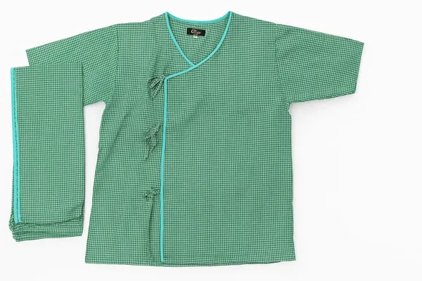 Green_Patient_Kurta_Pajama_Set_|_Green_Checkered_Cotton_|_V-Neck_With_Tie-Up_|_Front_Open_|_Free_Size