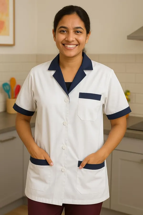 White_Staff_Apron_|_3_Pocket_Apron_V-Neck_Half_Sleeves_|_Style_With_Navy_Blue_Collar_|_Uniform_For_Medical_Professionals_(Staff_&_Nursing)