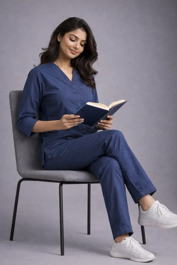 Denim_Medical_Scrub_Set_for_Women_Denim_Fabric_|_Comfortable_|_V-Neck_Top_&_Touser_|_Soft_Breathable_Fabric,_Professional_Workwear