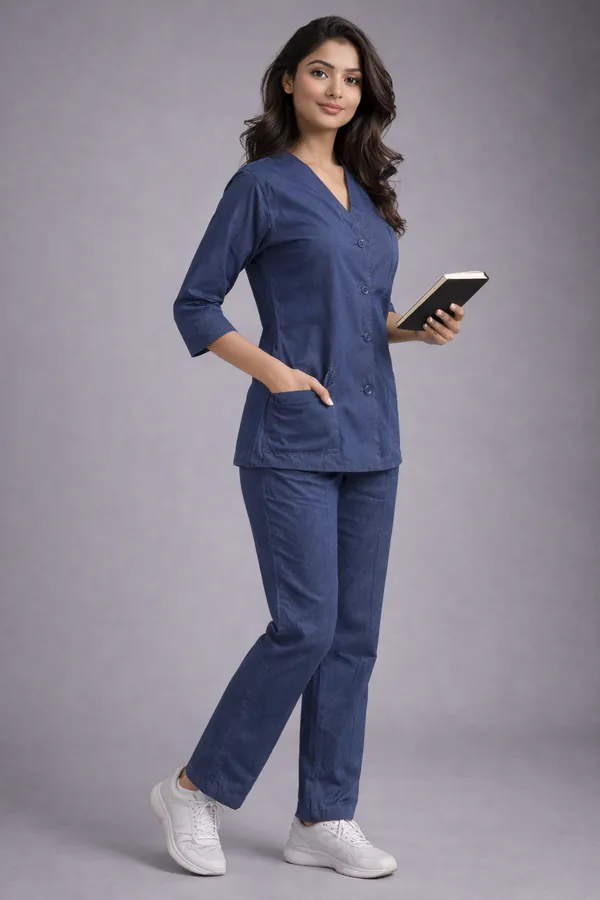 Denim_Medical_Scrub_Set_for_Women_Denim_Fabric_|_Comfortable_|_V-Neck_Top_&_Touser_|_Soft_Breathable_Fabric,_Professional_Workwear