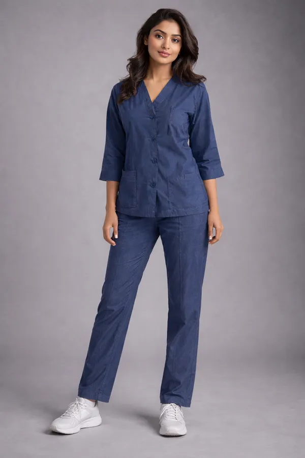 Denim_Medical_Scrub_Set_for_Women_Denim_Fabric_|_Comfortable_|_V-Neck_Top_&_Touser_|_Soft_Breathable_Fabric,_Professional_Workwear