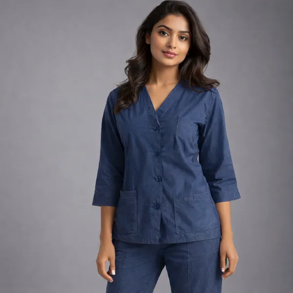 Denim_Medical_Scrub_Set_for_Women_Denim_Fabric_|_Comfortable_|_V-Neck_Top_&_Touser_|_Soft_Breathable_Fabric,_Professional_Workwear