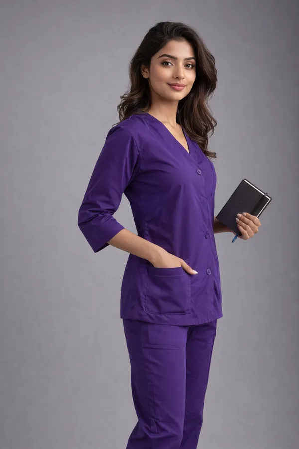 Elite_Purple_Medical_Scrub_Set_for_Women_SPUN_Fabric_|_Comfortable_|_V-Neck_Top_&_Touser_|_Soft_Breathable_Fabric,_Professional_Workwear